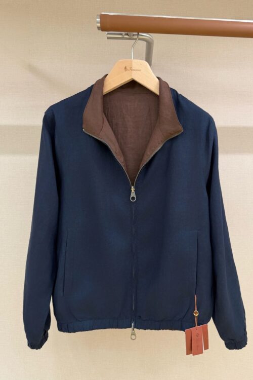 Loro Piana Bomber Linen Jas Navy