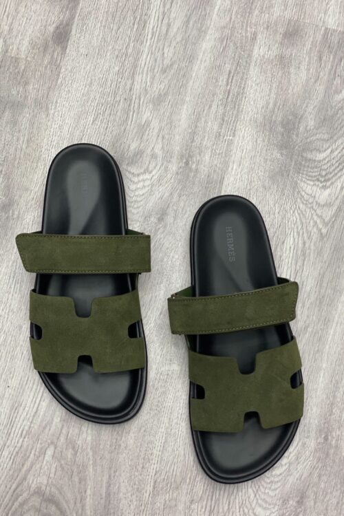 Hermès Chypre Sandal — Olive Suede