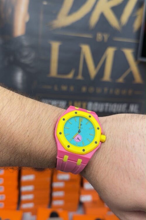 Audemars Piguet Royal Oak Horloge — Roze / Geel met Turquoise Wijzerplaat