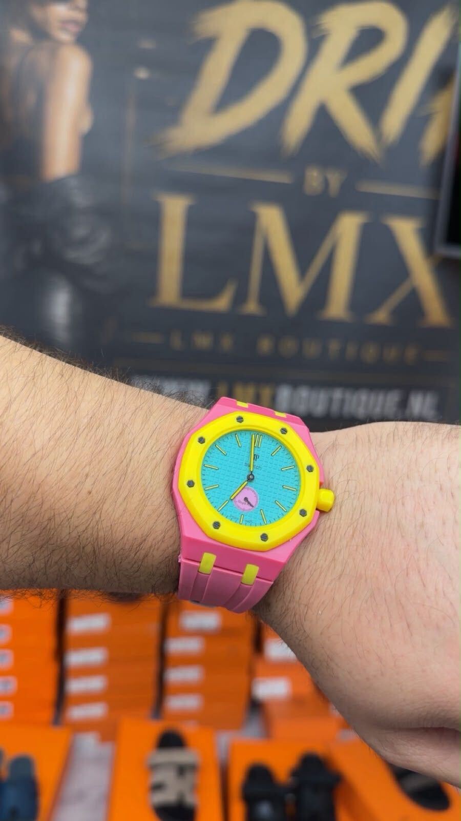 Audemars Piguet Royal Oak Horloge — Roze / Geel met Turquoise Wijzerplaat