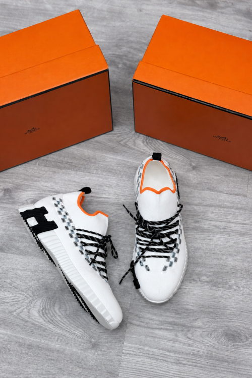 Hermes Knit Sneaker – Wit met Zwarte Reflective Veters