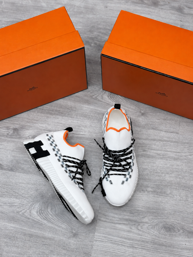 Hermes Knit Sneaker - Wit met Zwarte Reflective Veters