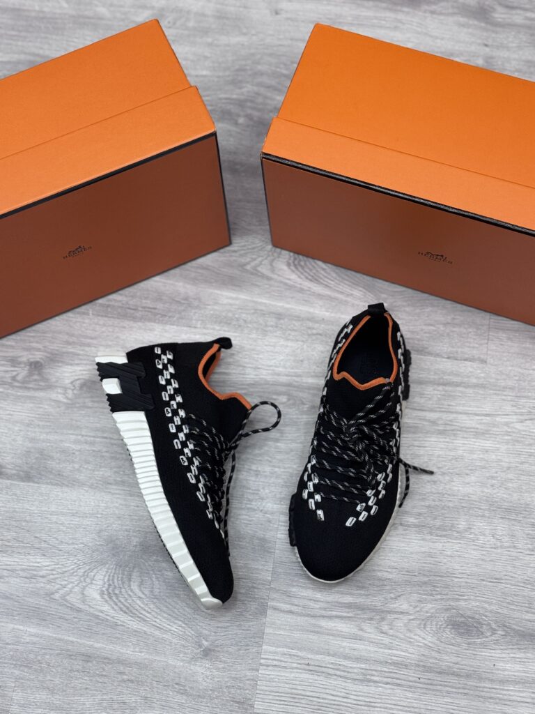 Hermes Knit Sneaker - Zwart met Reflective Veters