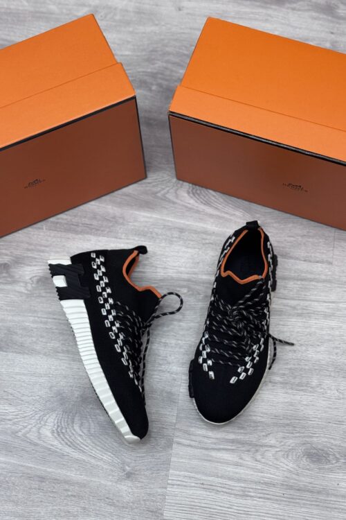 Hermes Knit Sneaker – Zwart met Reflective Veters