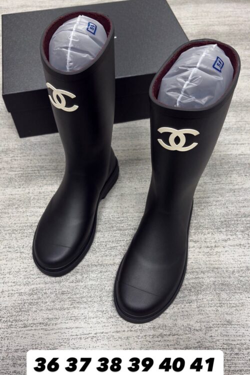 Chanel CC Rain Boot - Black with Cream Logo